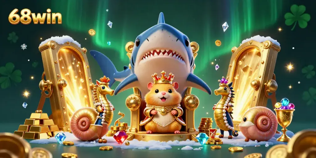 Engage with 68win's thrilling casino adventure featuring a hamster king and treasures.