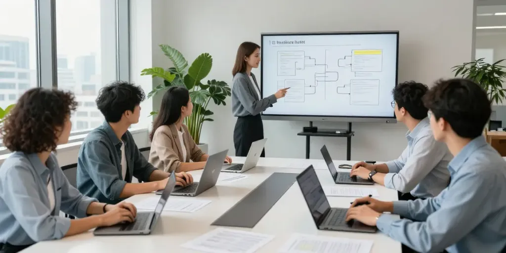 Huur van volledig uitgeruste kantoren in CDMX met een divers team dat samenwerkt aan een modern bureau.