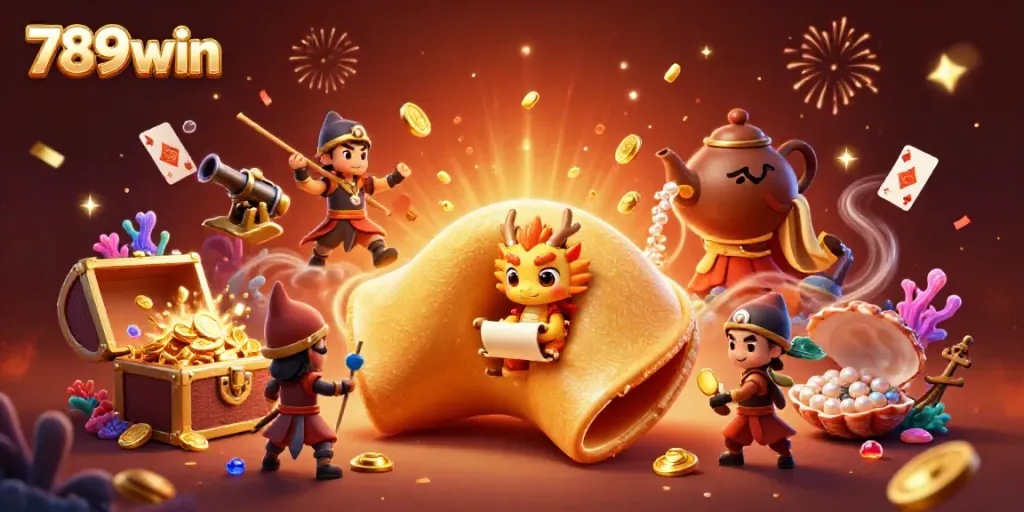 Experience the thrill of winning at 789win with golden fortune cookies and vibrant treasures.