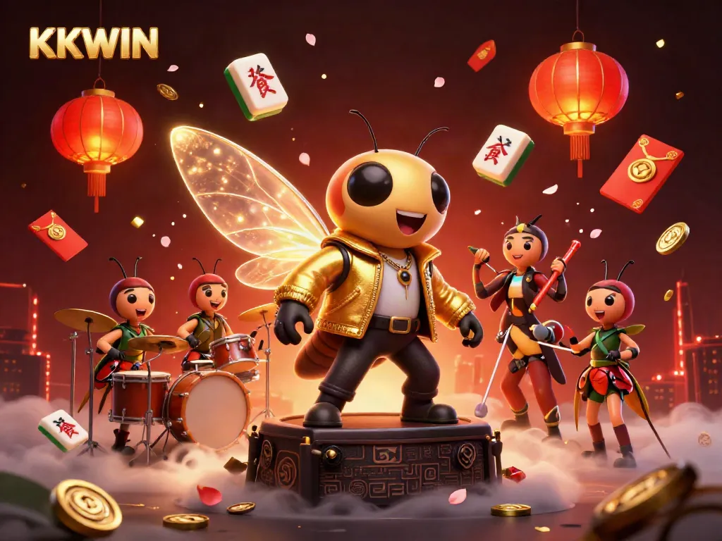 Experience thrilling moments with KKWIN as a rock star champion amidst vibrant casino elements.