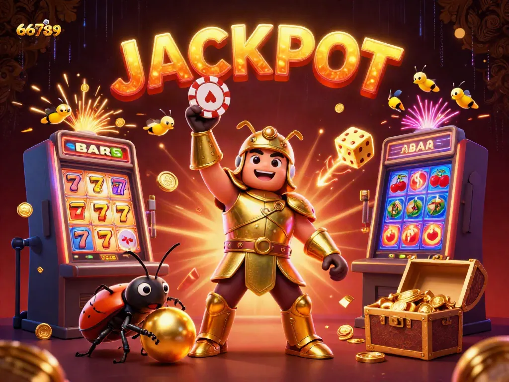 Engage with dynamic 66789 casino illustration showcasing a victorious beetle with jackpot elements