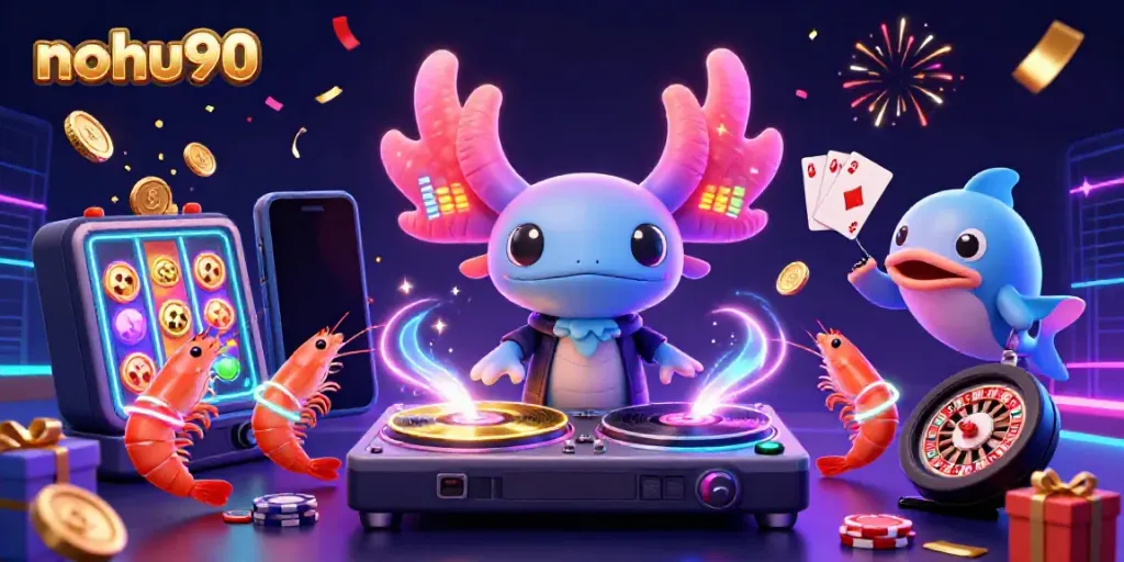 Experience vibrant gaming fun with nohu90 featuring neon characters and dynamic casino elements.