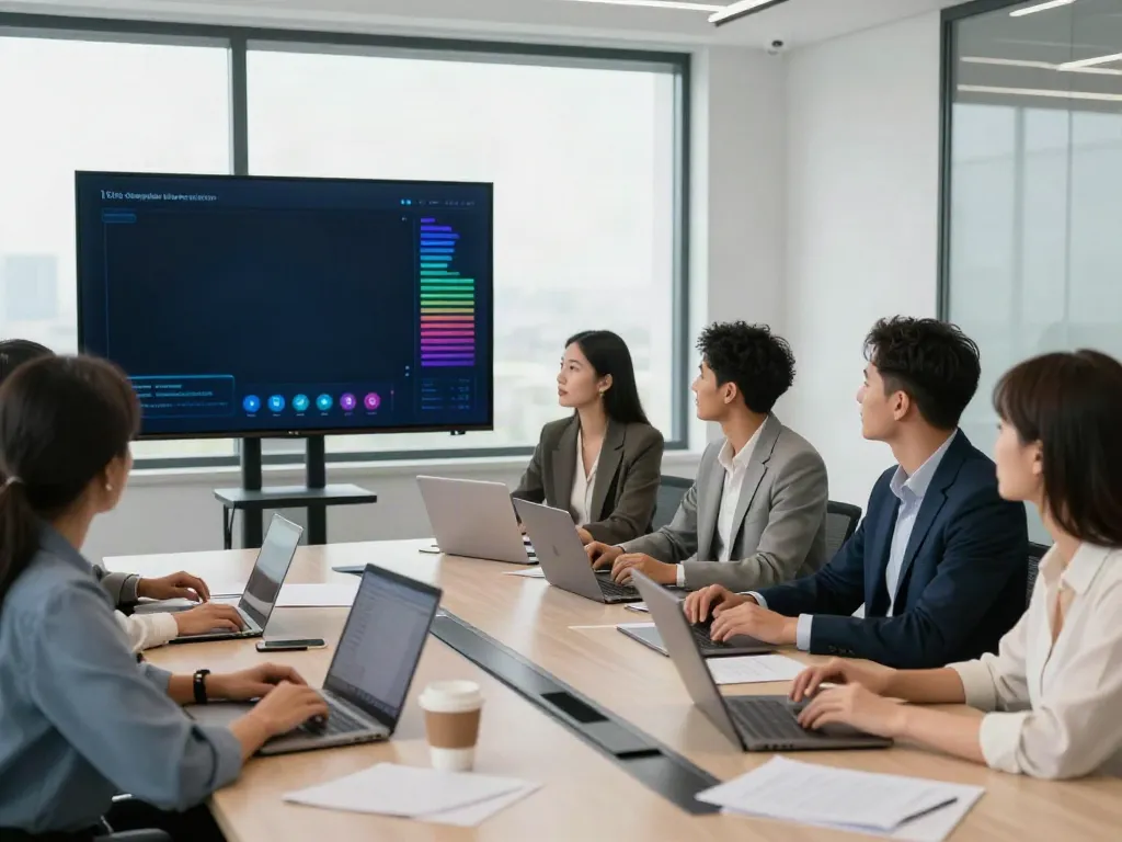 Deepfake protected Online Video Calls, Meetings and Conferencing in a professional setting with diverse team collaboration.