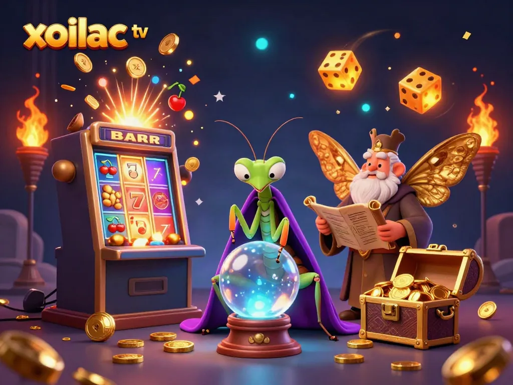 Engage with vibrant gaming action featuring xoilac tv in illustrated casino scene with bursting jackpots.