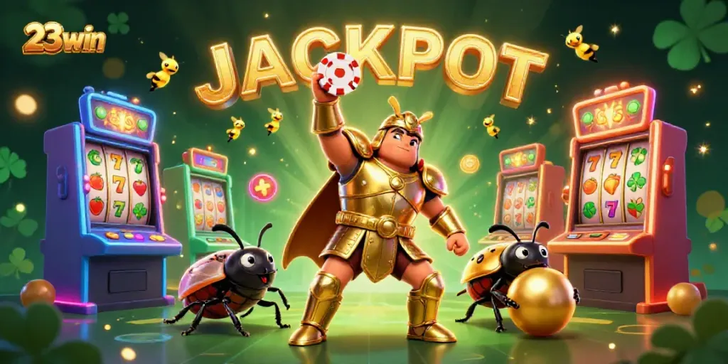 Celebrate a big win at 23win with the triumphant beetle and dazzling slot machines!