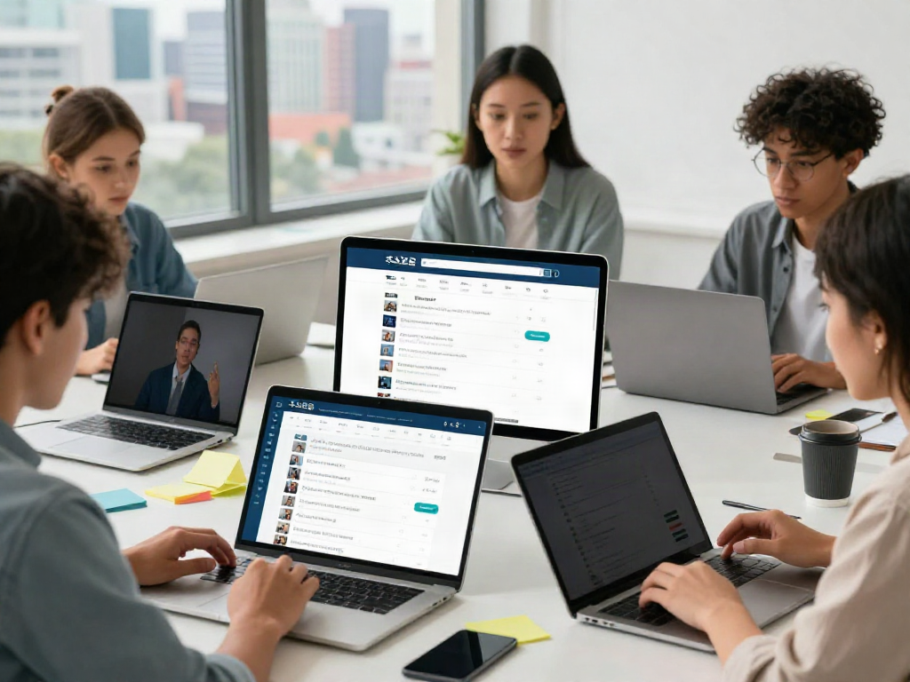 Users engaging with an interactive 주소모음 platform in a collaborative workspace.
