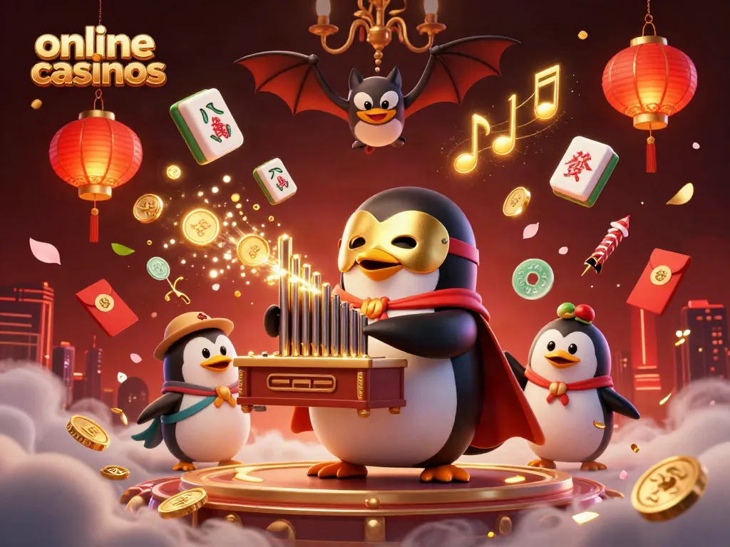 Play and win at online casinos featuring a cartoon phantom opera penguin and a bat acrobat.