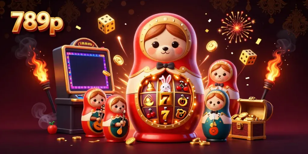 Experience the thrill of 789p casino with vibrant elements, slot machines, and joyful characters.