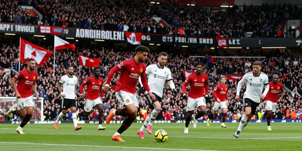 Exciting football match featuring Manchester United vs Liverpool showcasing the intense rivalry with fans cheering, highlighting the statistics of สถิติแมนยู พบ ลิเวอร์พูล.