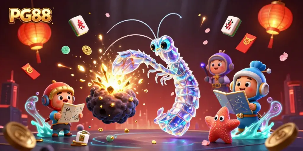 Experience PG88's thrilling gaming world in this artistic 3D casino illustration featuring vibrant gaming elements.