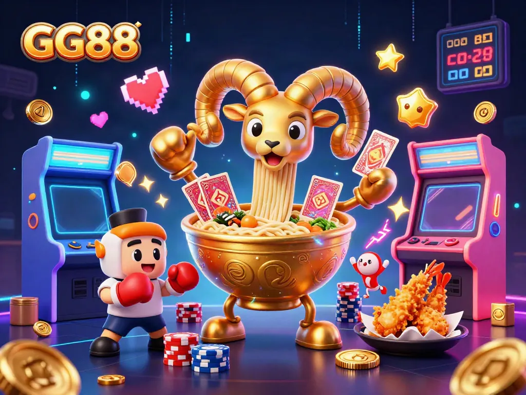 GG88 brings excitement to life with a dynamic 3D cartoon illustration showcasing a vibrant gambling scene with unique characters.